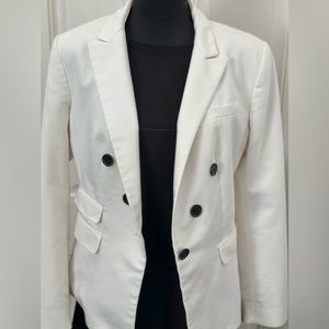 Express Double Breasted, Fully Lined Blazer in White with Black Buttons, 10